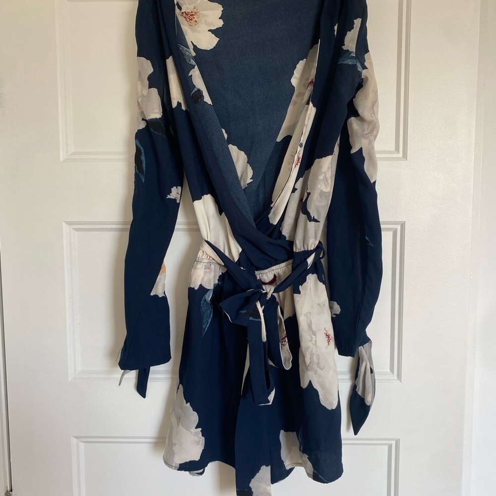 Dynamite Blue and Cream Patterned Romper
